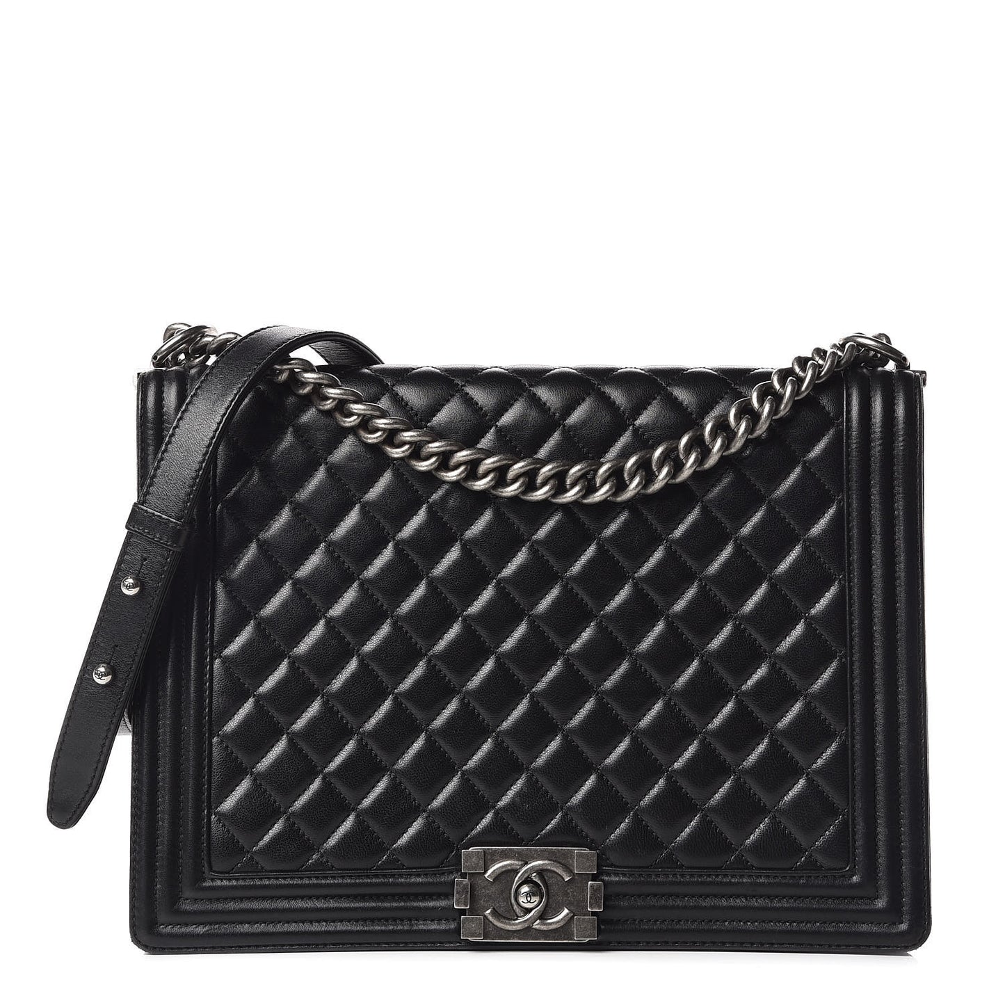 Lambskin Quilted Large Boy Flap Black