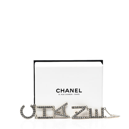 Chanel Crystal Cha-Nel Logo Drop Earrings Gold 5 of 5