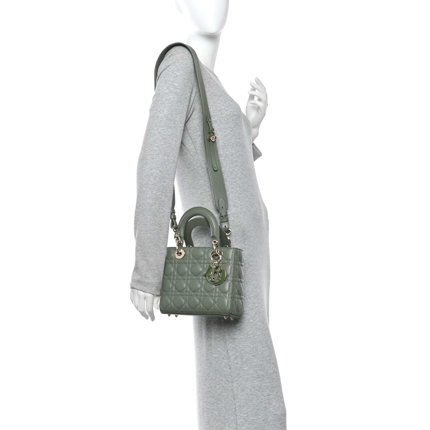 Christian Dior Lambskin Cannage Small My ABCDior Lady Dior Peyote Green 2 of 12