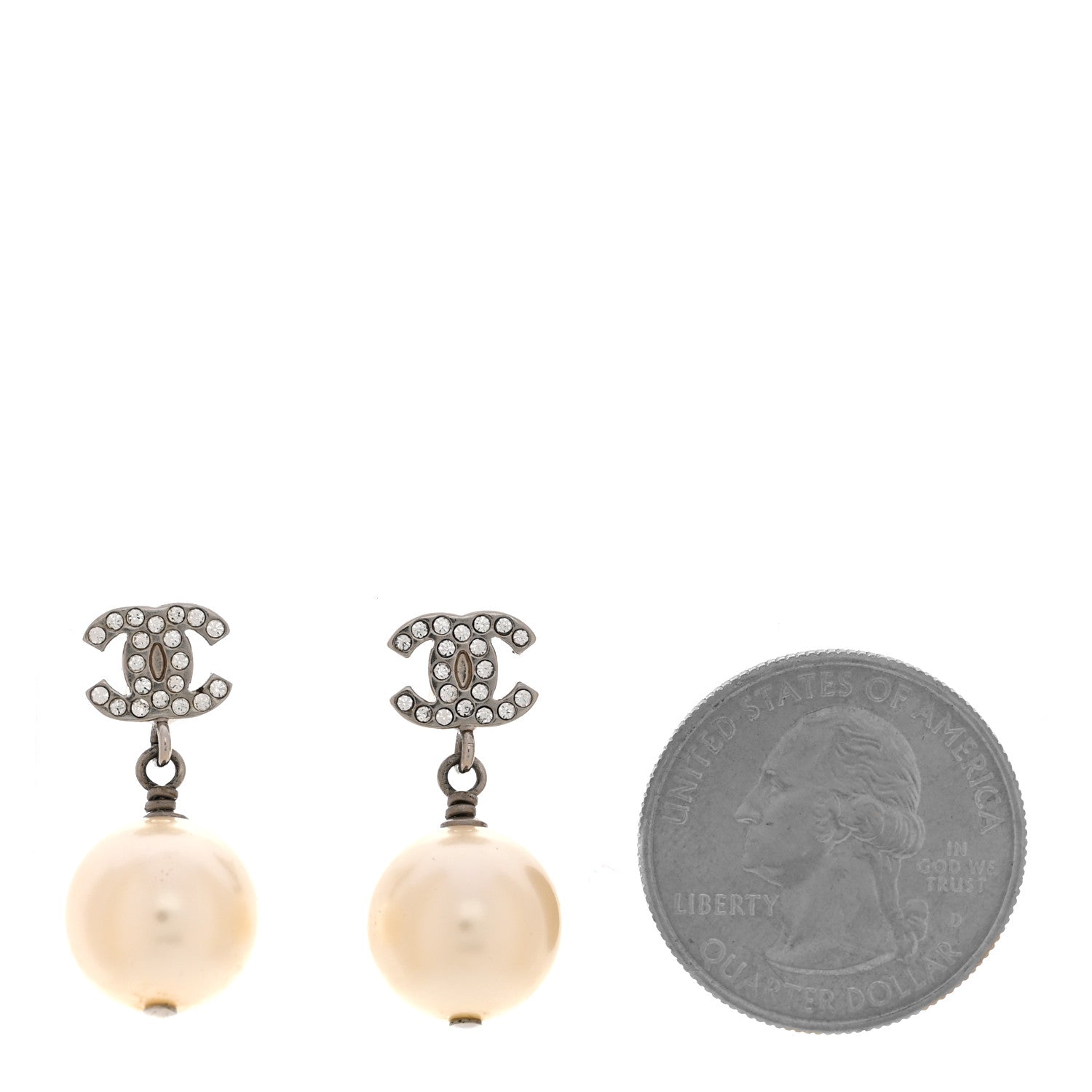 Chanel Crystal Pearl CC Drop Earrings Silver 2 of 6