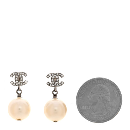 Chanel Crystal Pearl CC Drop Earrings Silver 2 of 6