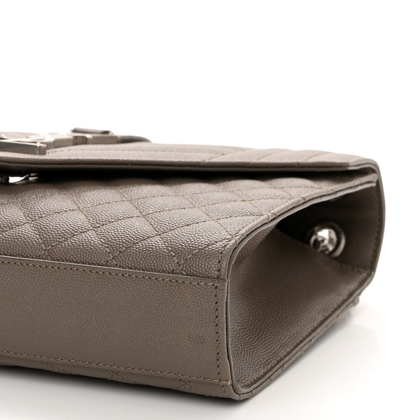Grain De Poudre Textured Mixed Matelasse Medium Triquilt Monogram Satchel Dark Beige
