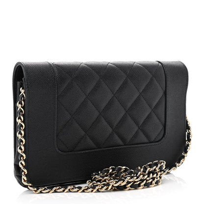 Chanel Caviar Quilted Vintage Mademoiselle Wallet On Chain WOC Black 3 of 14