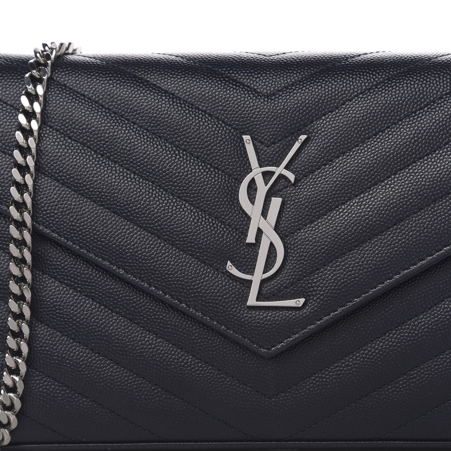 Grain De Poudre Matelasse Chevron Monogram Chain Wallet Deep Marine