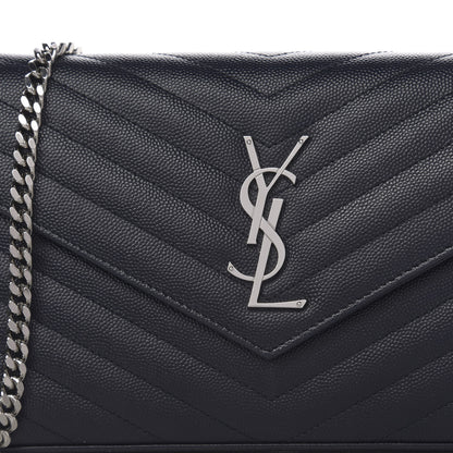 Saint Laurent Grain De Poudre Matelasse Chevron Monogram Chain Wallet Deep Marine 9 of 10