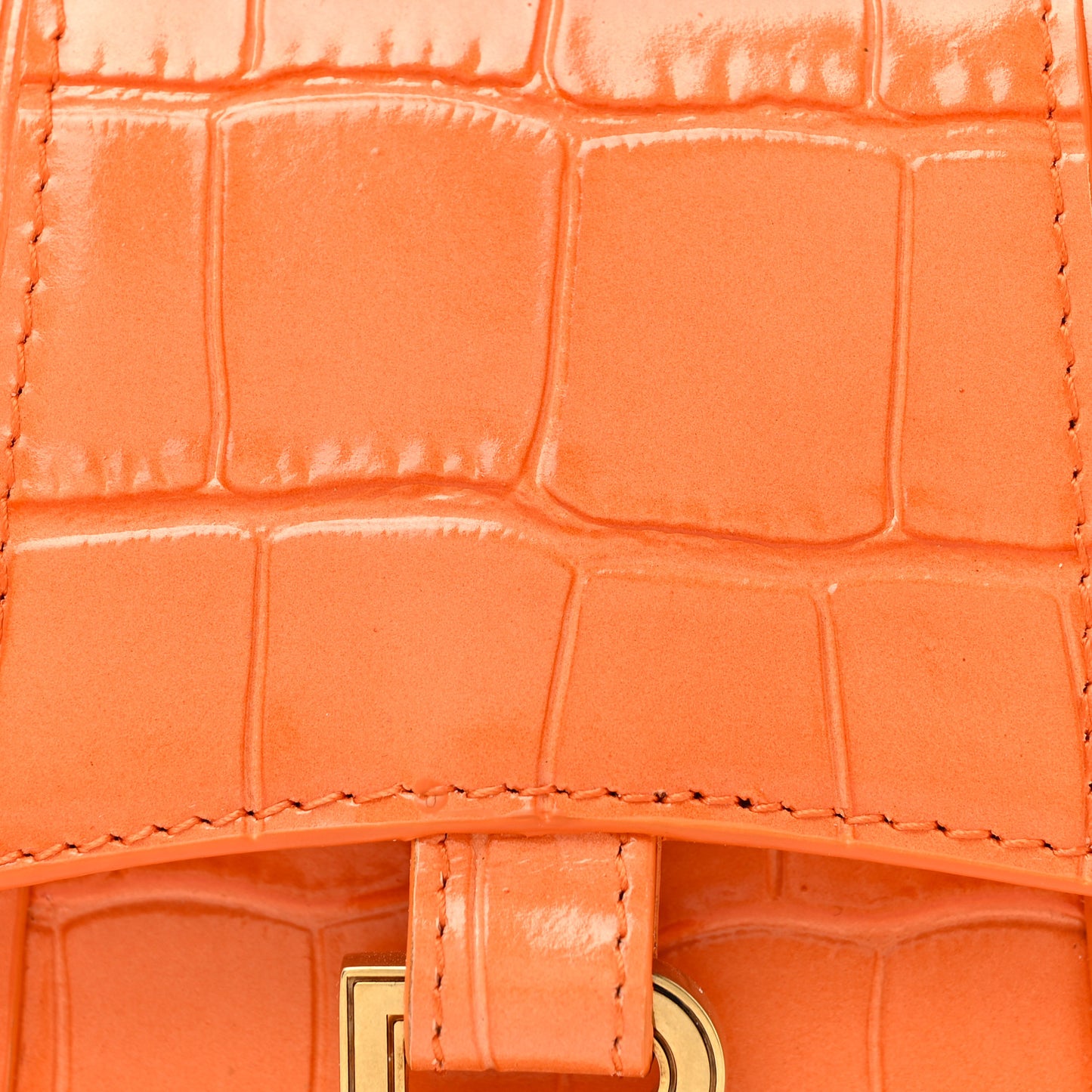 Shiny Calfskin Crocodile Embossed Hourglass Top Handle Bag Mini Orange