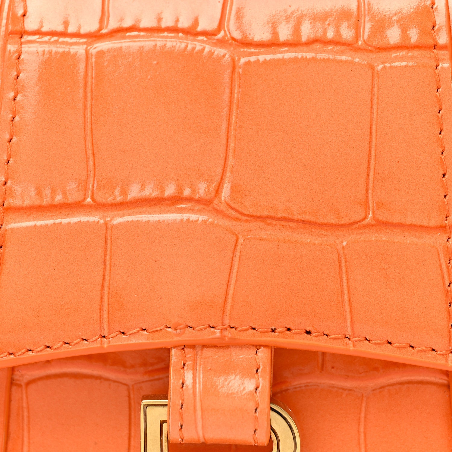 Balenciaga Shiny Calfskin Crocodile Embossed Hourglass Top Handle Bag Mini Orange 12 of 31
