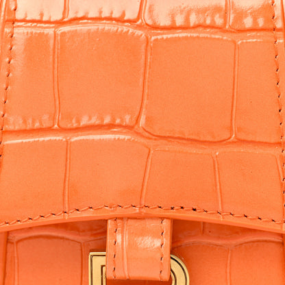 Balenciaga Shiny Calfskin Crocodile Embossed Hourglass Top Handle Bag Mini Orange 12 of 31