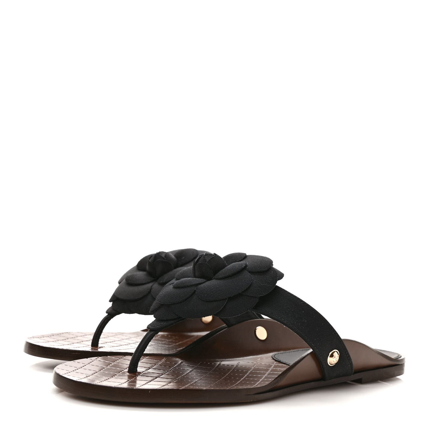 Grosgrain Camellia Thong Sandals 37 Black