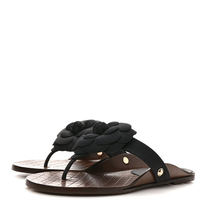 Chanel Grosgrain Camellia Thong Sandals 37 Black 3 of 8