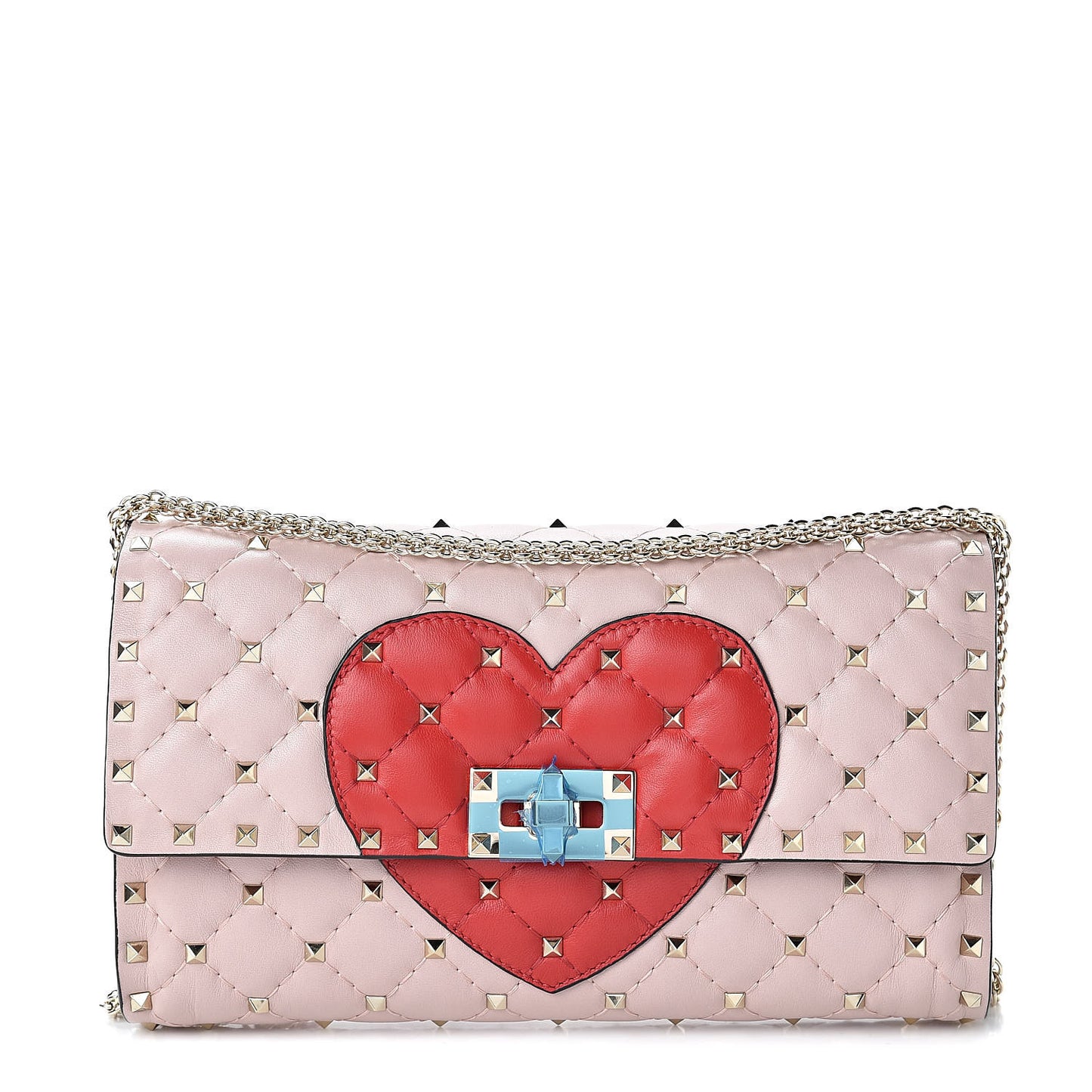 Nappa Rockstud Spike Heart Wallet on Chain Poudre