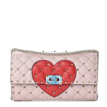 Valentino Garavani Nappa Rockstud Spike Heart Wallet on Chain Poudre 1 of 10