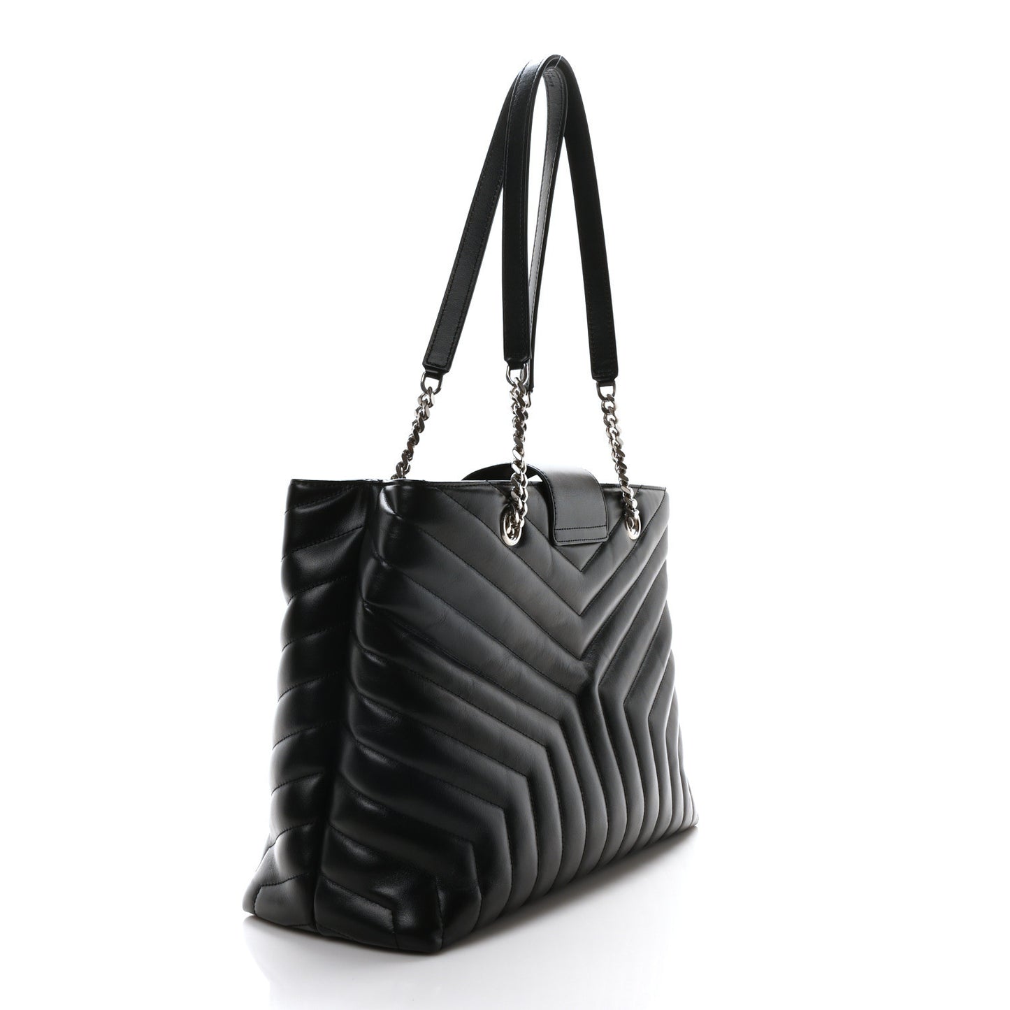 Calfskin Y Quilted Monogram Large Loulou Shopper Black