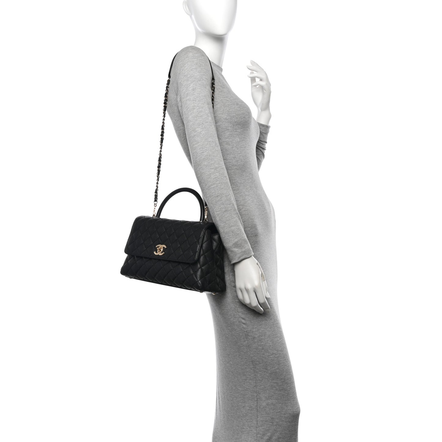 Caviar Quilted Small Coco Handle Flap Black