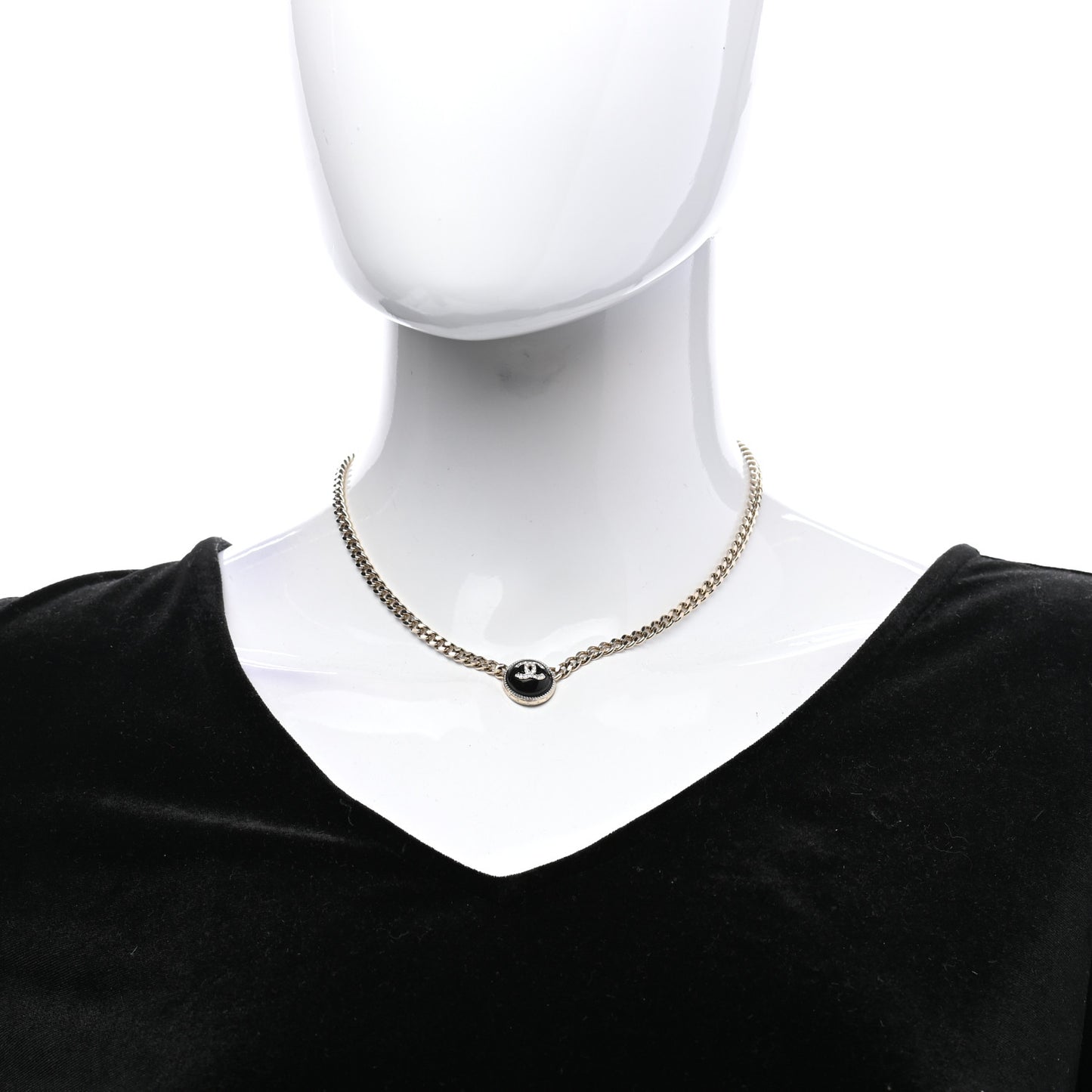 Crystal Resin CC Chain Link Short Necklace Black Gold