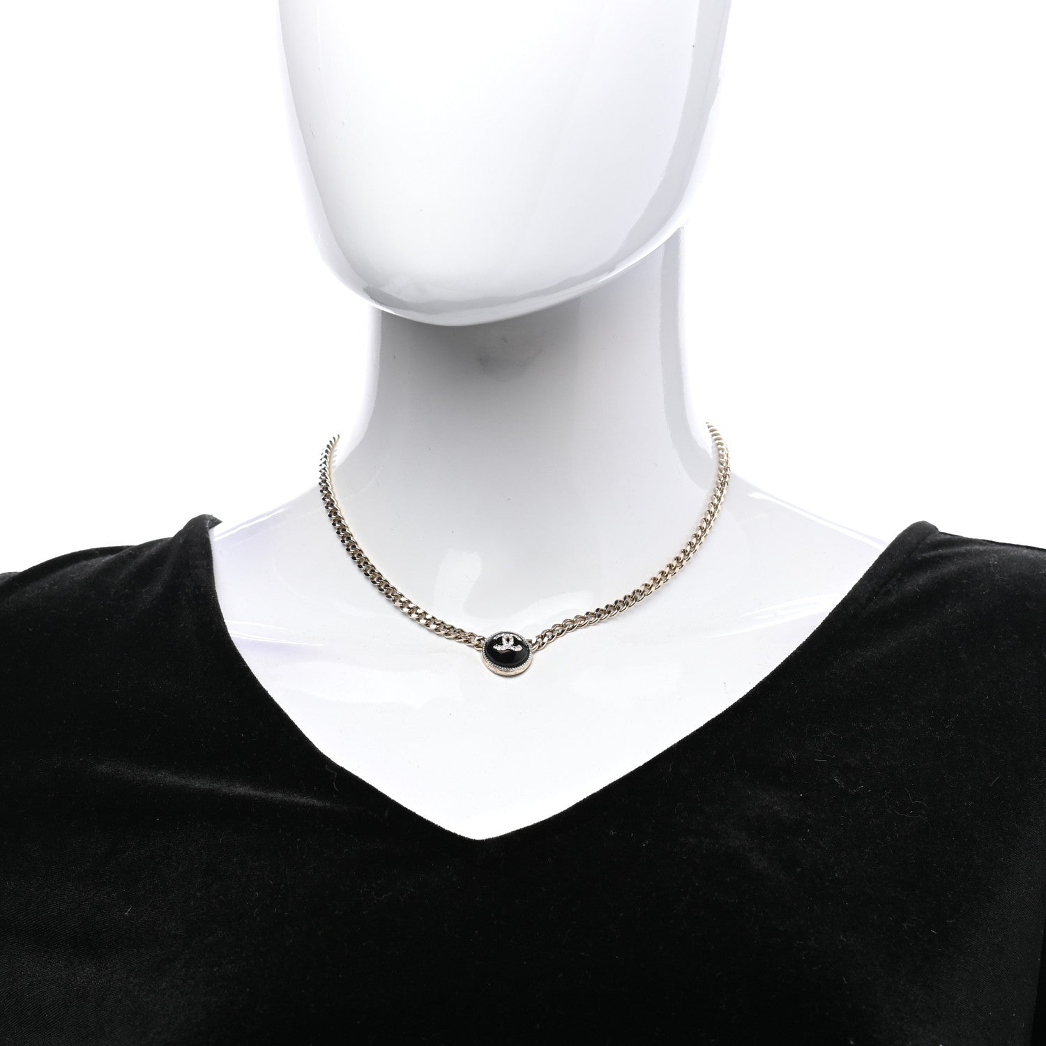 Chanel Crystal Resin CC Chain Link Short Necklace Black Gold 2 of 7