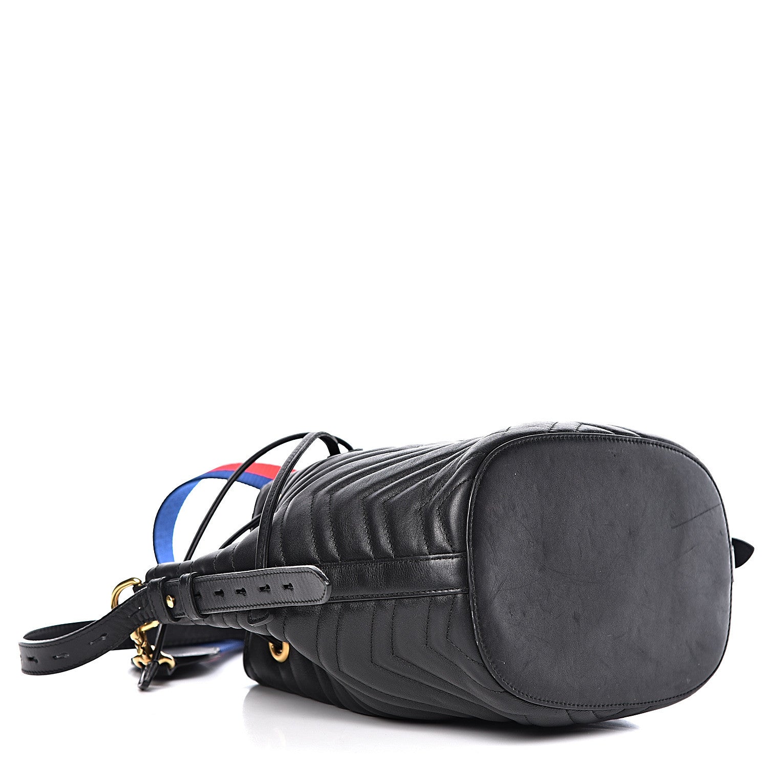 Gucci Calfskin Matelasse Sylvie Web GG Marmont Bucket Bag Black 5 of 17