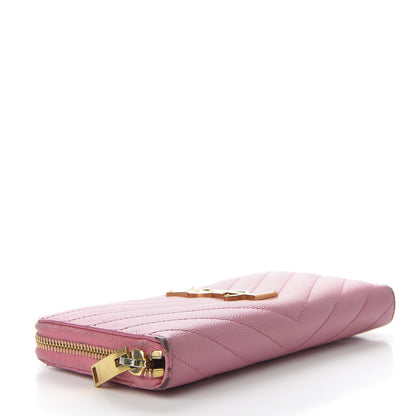 Saint Laurent Grain De Poudre Matelasse Chevron Monogram Zip Around Wallet Bubblegum 4 of 9