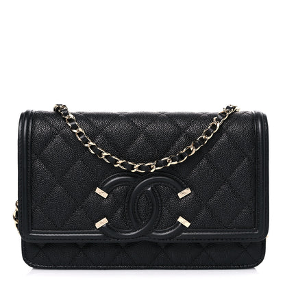 Chanel Caviar Quilted CC Filigree Wallet On Chain WOC Black 1 of 11