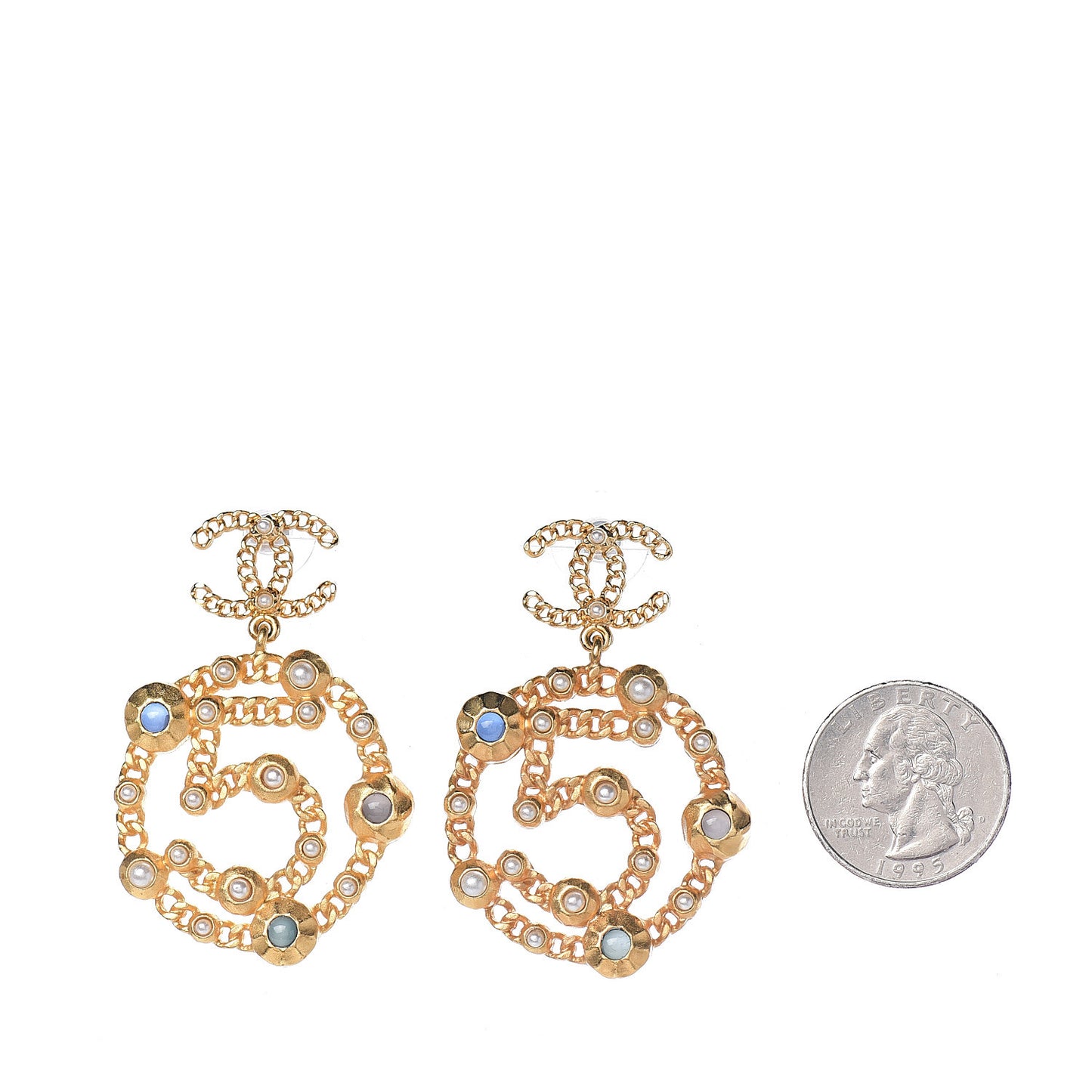Pearl Gripoix No 5 CC Chain Drop Earrings Gold