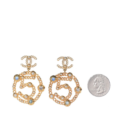 Chanel Pearl Gripoix No 5 CC Chain Drop Earrings Gold 2 of 4