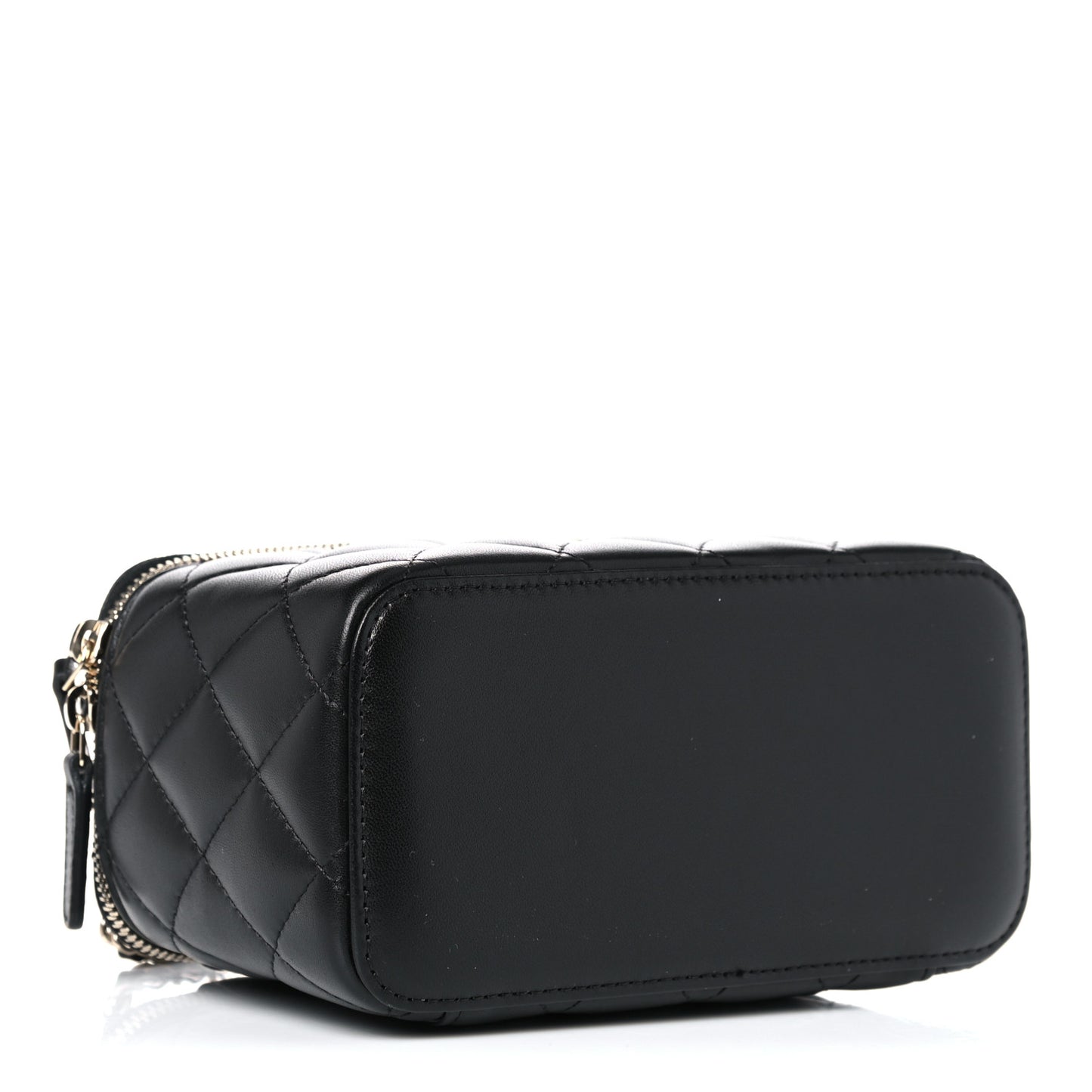 Lambskin Quilted Small Top Handle Vanity Case With Chain Black