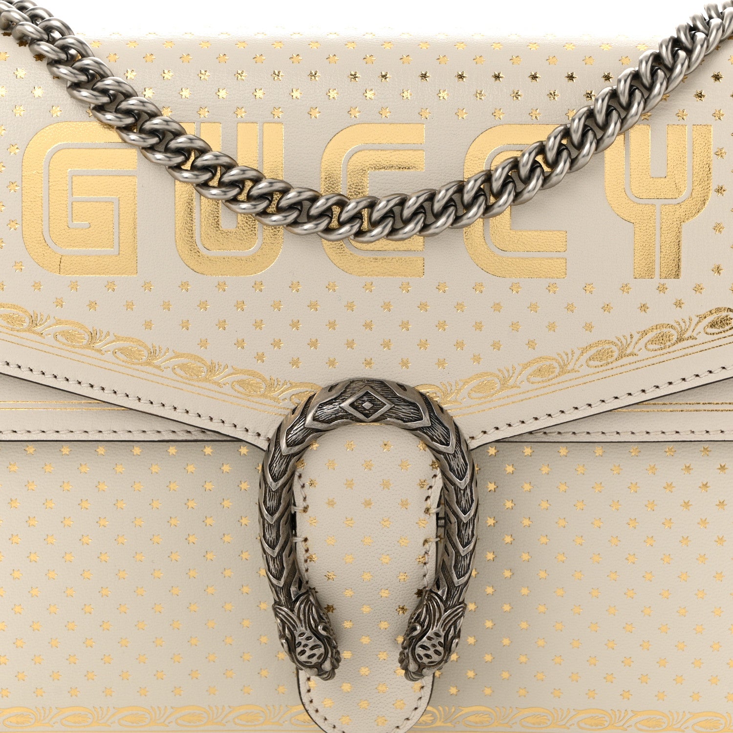 Gucci X SEGA Calfskin GUCCY Stars Medium Dionysus Shoulder Bag Mystic White Gold 8 of 11