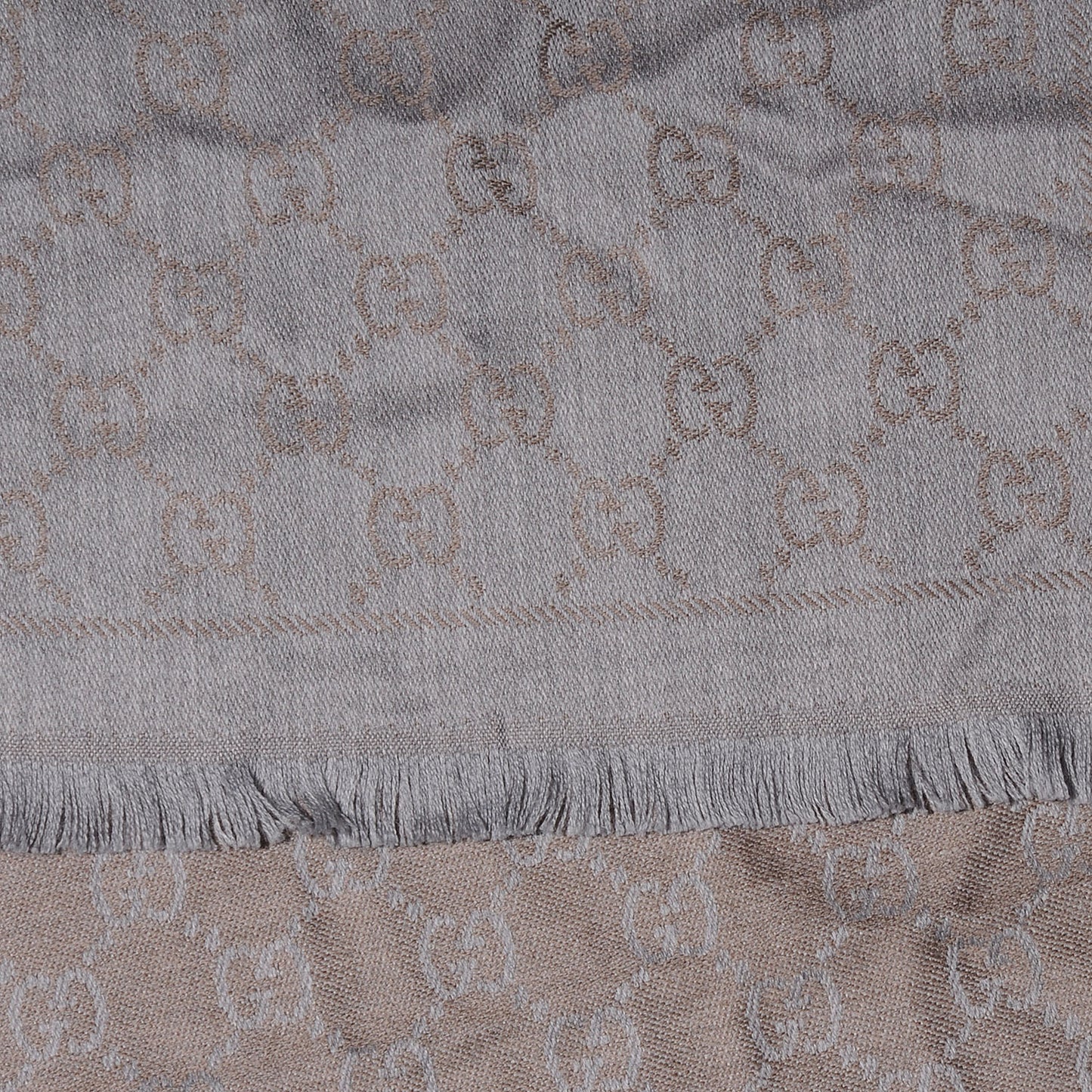 Wool Monogram Fringe Scarf Gray