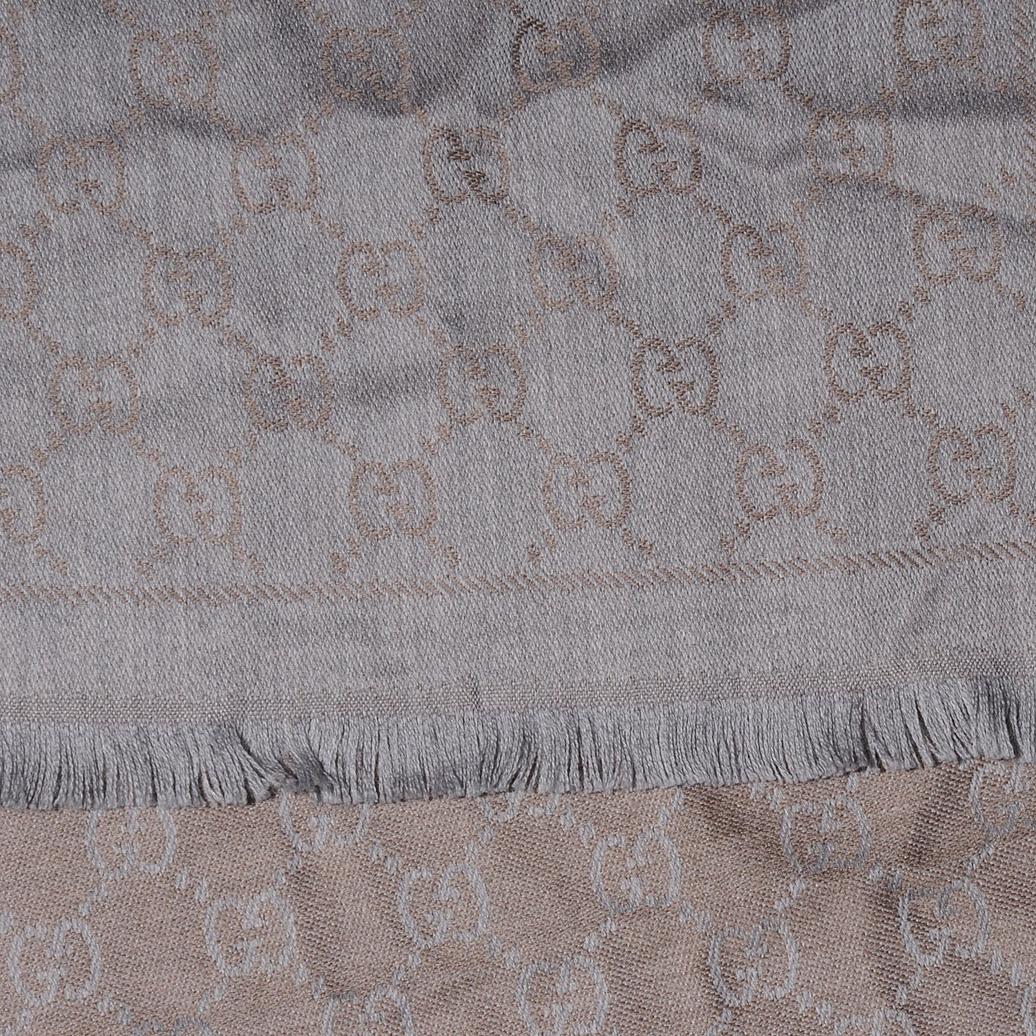 Gucci Wool Monogram Fringe Scarf Gray 2 of 3