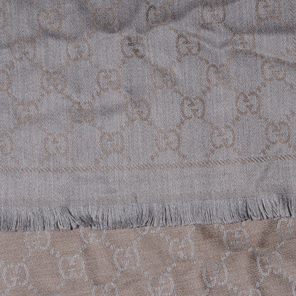Gucci Wool Monogram Fringe Scarf Gray 2 of 3