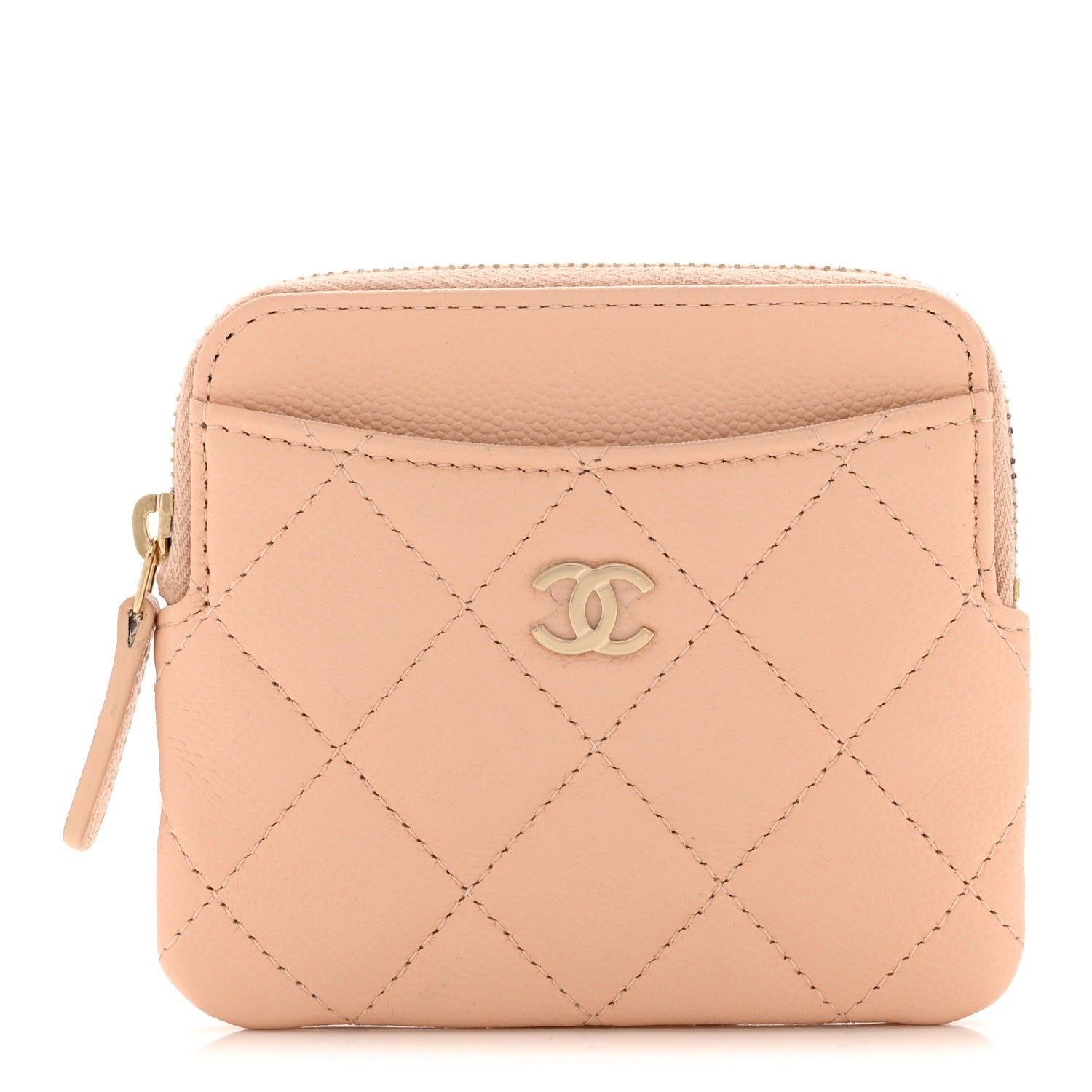 Chanel Caviar Quilted Zip Card Holder Wallet Light Beige 1 of 10