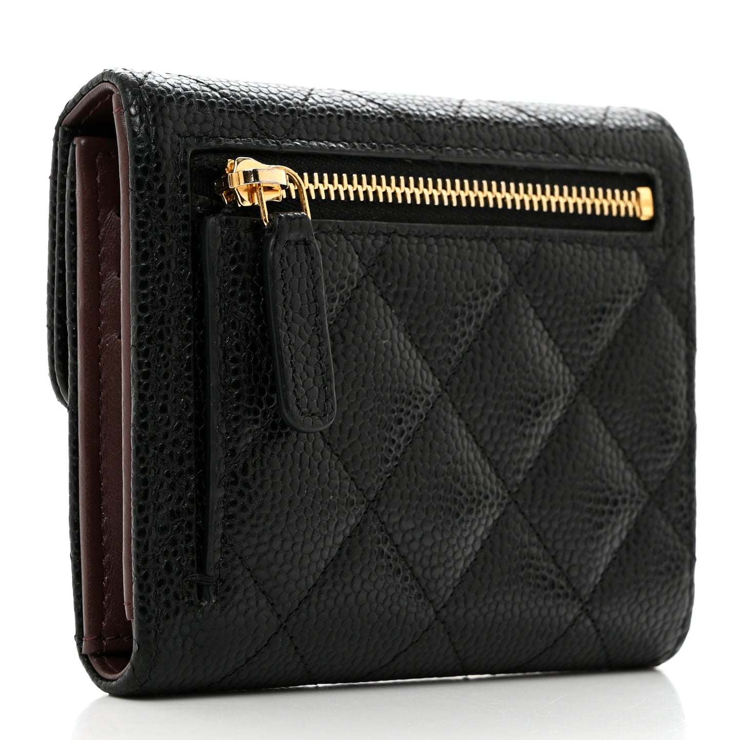 Caviar Quilted Compact Flap Wallet Black