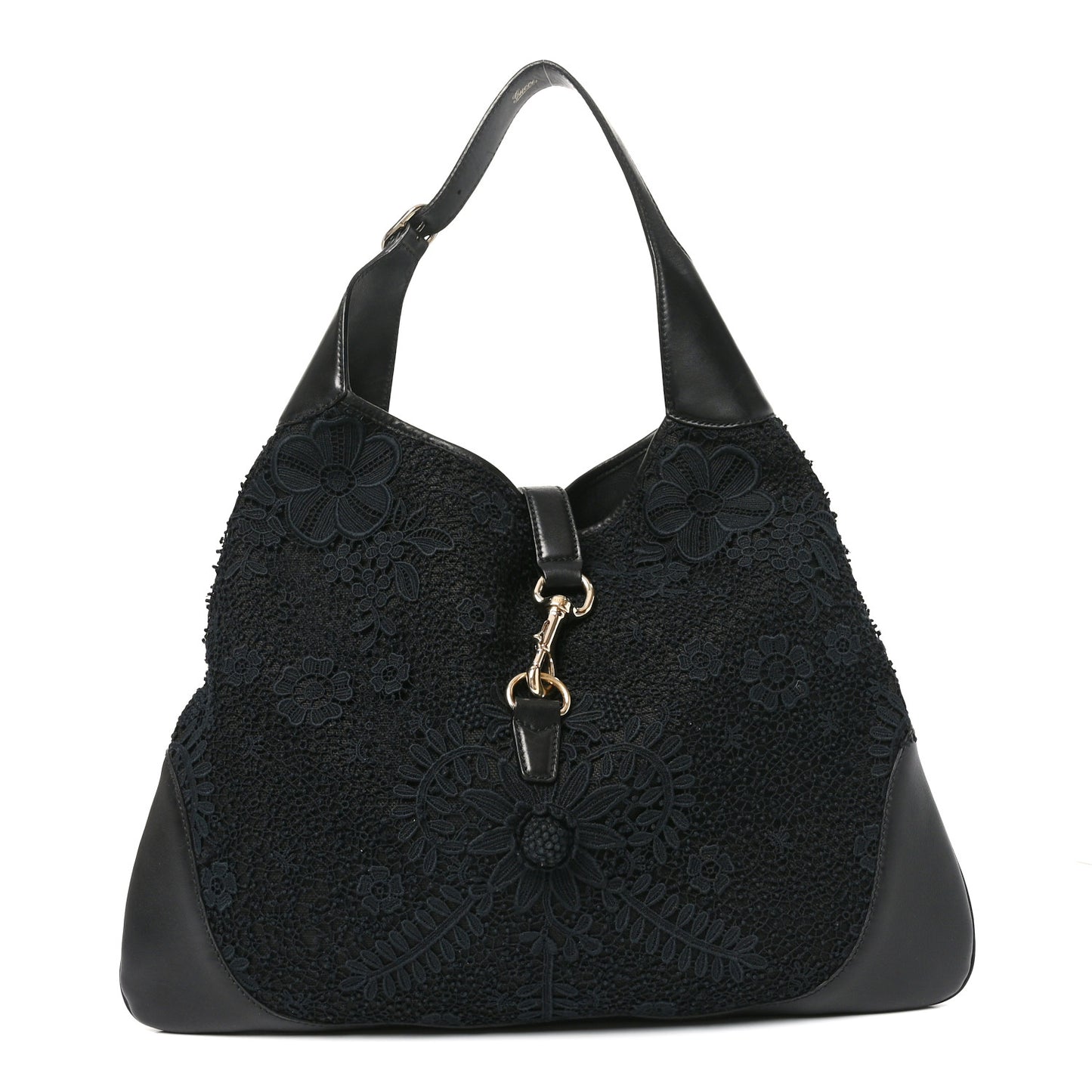 Calfsking Lace Large Jackie O Bouvier Hobo Black
