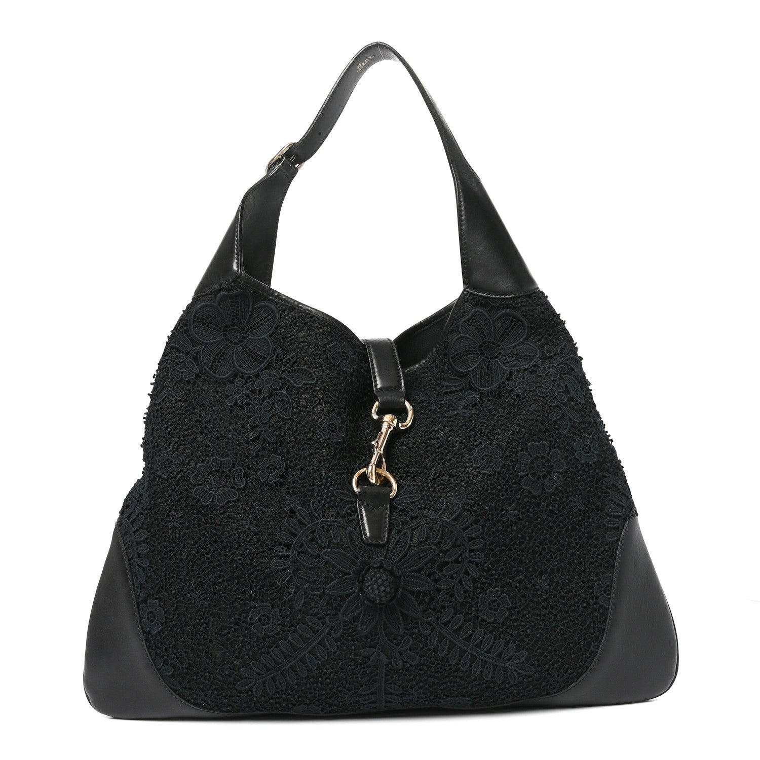 Gucci Calfsking Lace Large Jackie O Bouvier Hobo Black 1 of 11