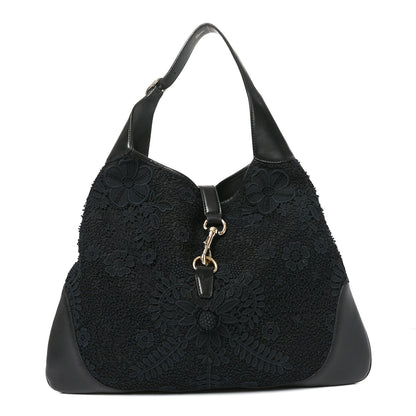 Gucci Calfsking Lace Large Jackie O Bouvier Hobo Black 1 of 11