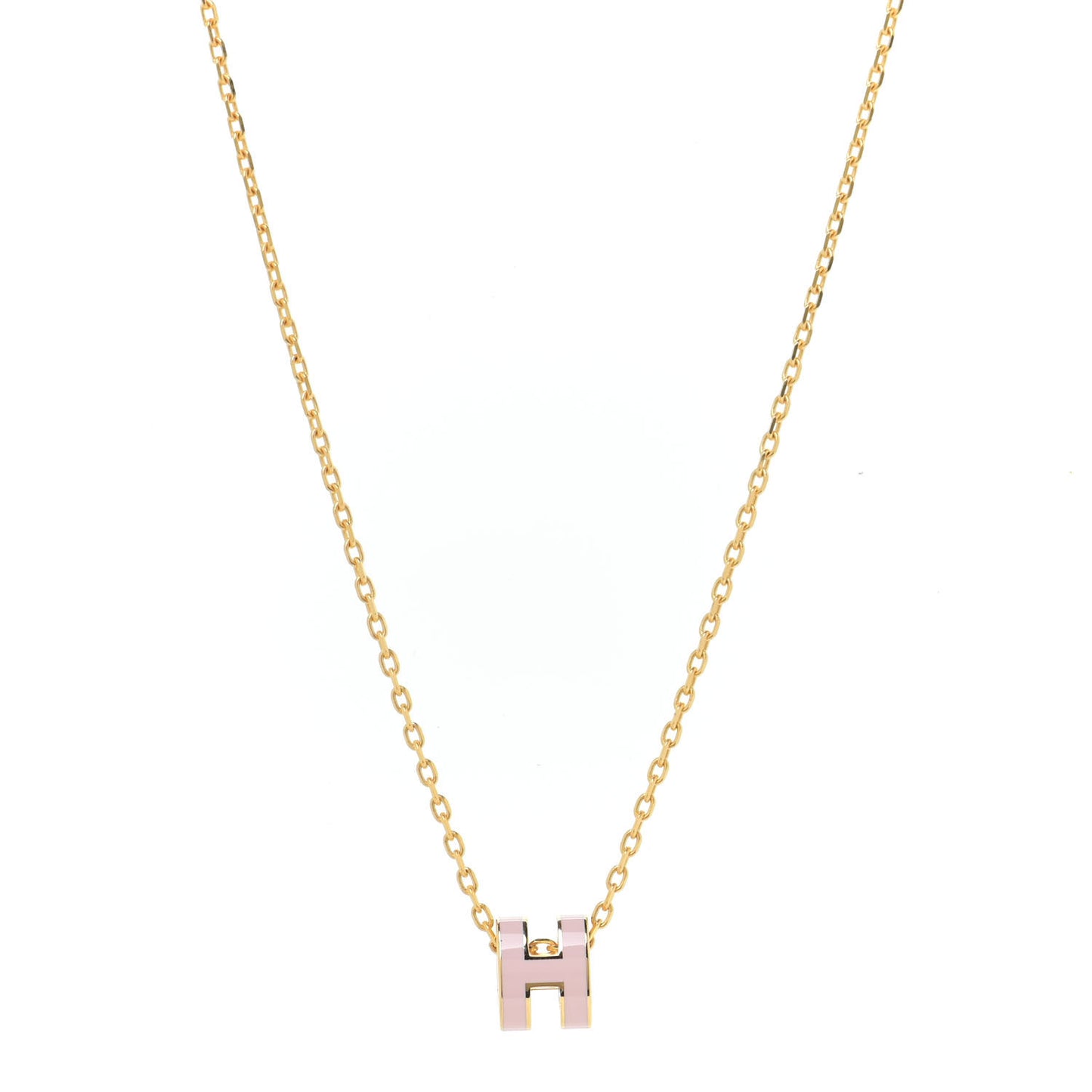Lacquered Gold Mini Pop H Pendant Necklace Rose Dragee
