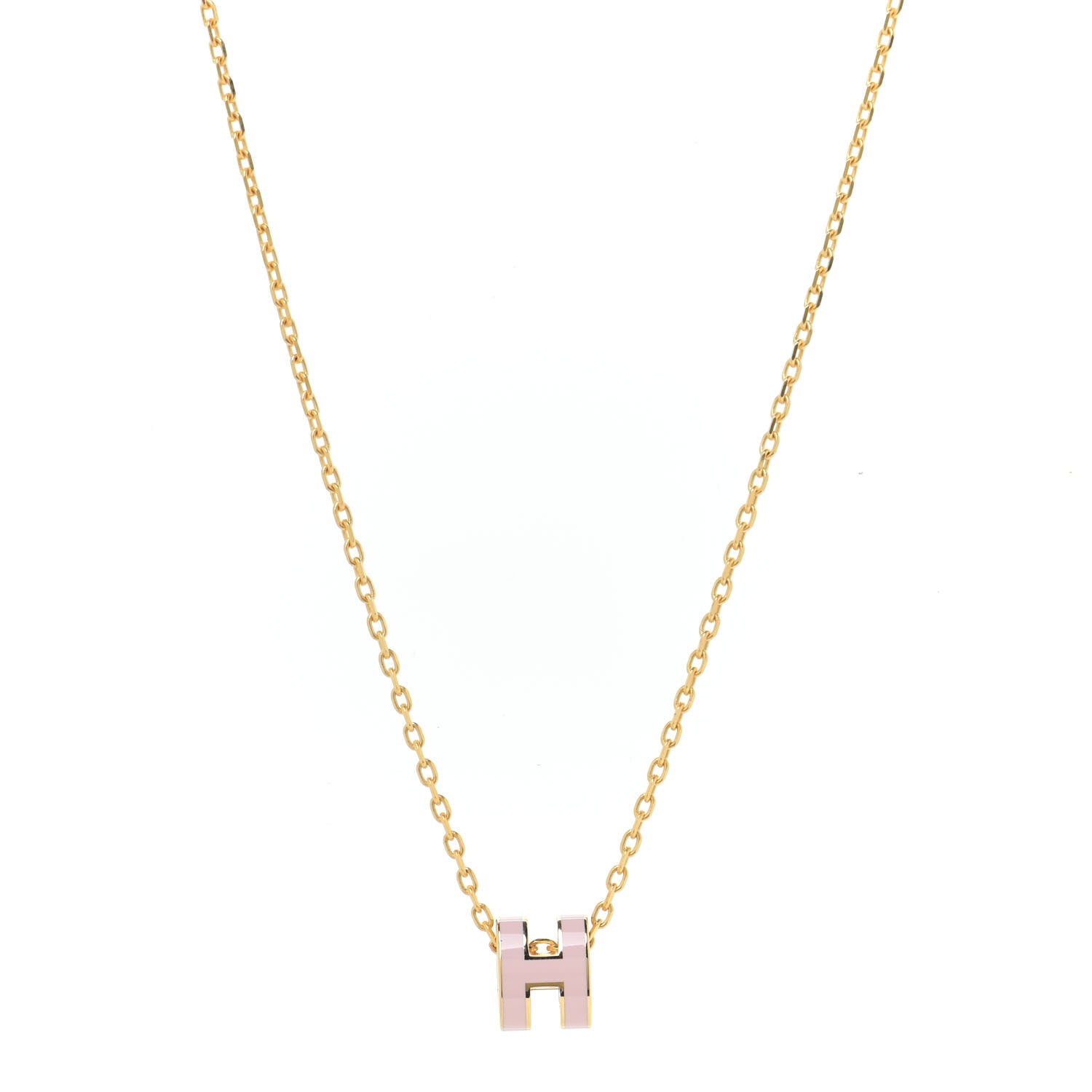 Hermes Lacquered Gold Mini Pop H Pendant Necklace Rose Dragee 1 of 5