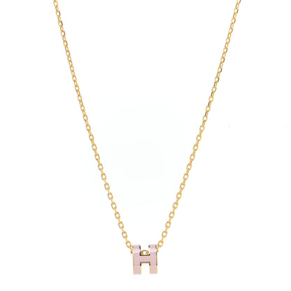 Hermes Lacquered Gold Mini Pop H Pendant Necklace Rose Dragee 1 of 5