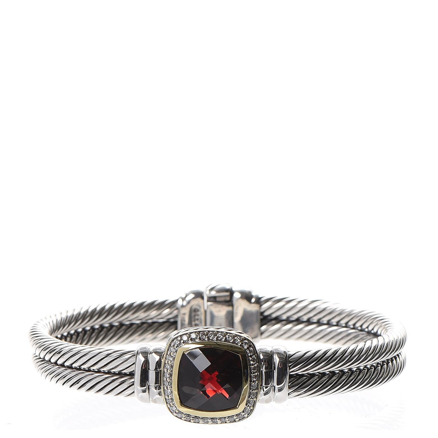 Sterling Silver 18K Yellow Gold Diamond Garnet 11mm Albion Double Cable Bracelet