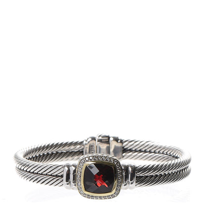 David Yurman Sterling Silver 18K Yellow Gold Diamond Garnet 11mm Albion Double Cable Bracelet 1 of 5