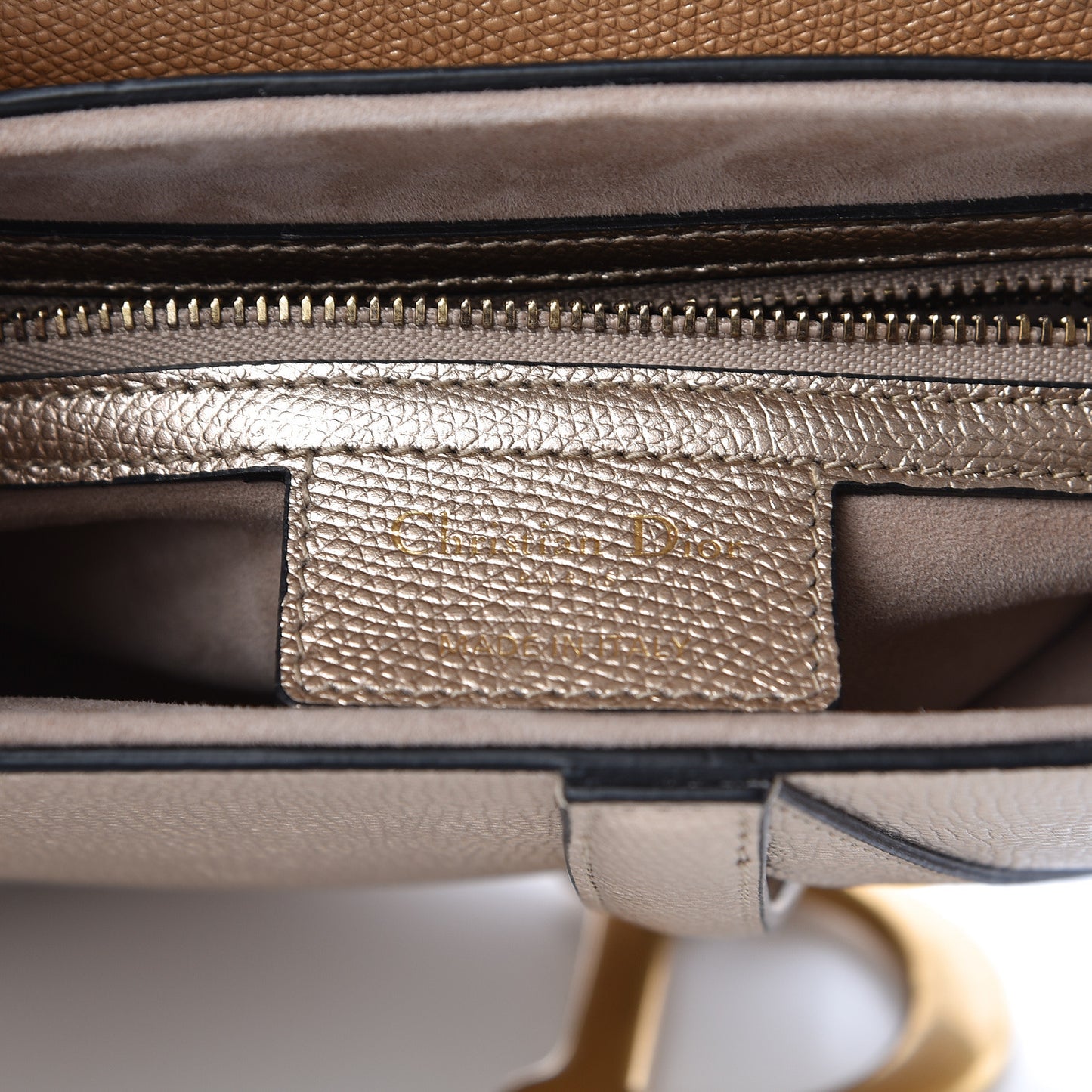 Metallic Grained Calfskin Saddle Bag Gold