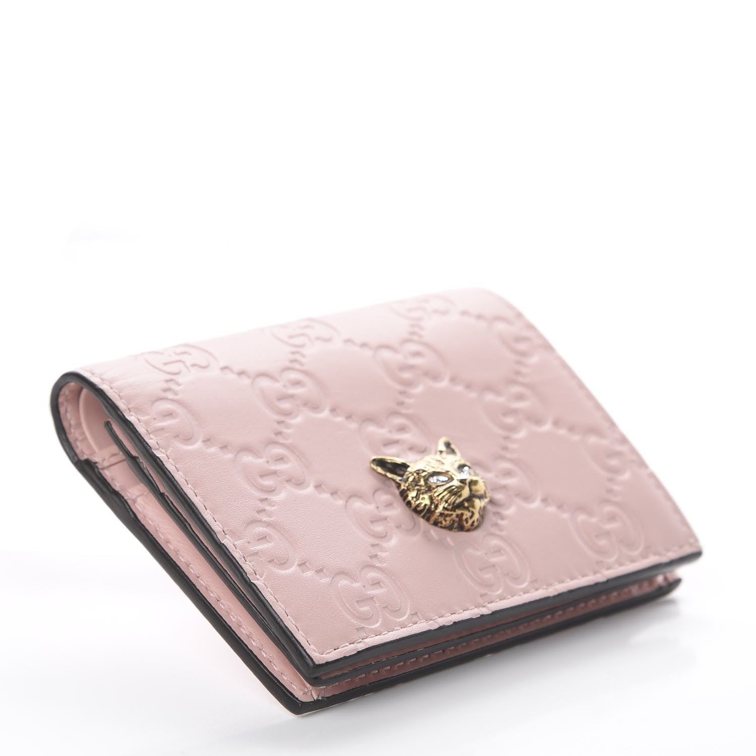 Gucci Guccissima Signature Crystal Cat Card Case Wallet Light Candy Pink 3 of 5