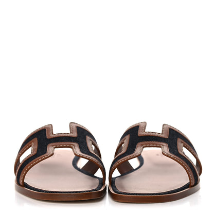 Hermes Calfskin Denim Oran Sandals 38 Bleu Brut Gold 2 of 8