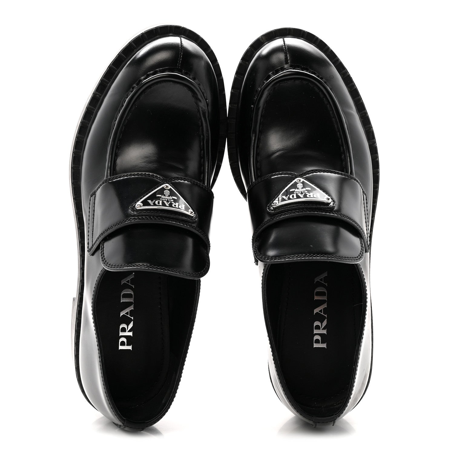 Prada Spazzolato Metal Triangle Logo 50mm Loafers 37.5 Black 2 of 13