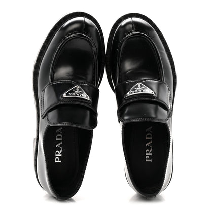 Prada Spazzolato Metal Triangle Logo 50mm Loafers 37.5 Black 2 of 13