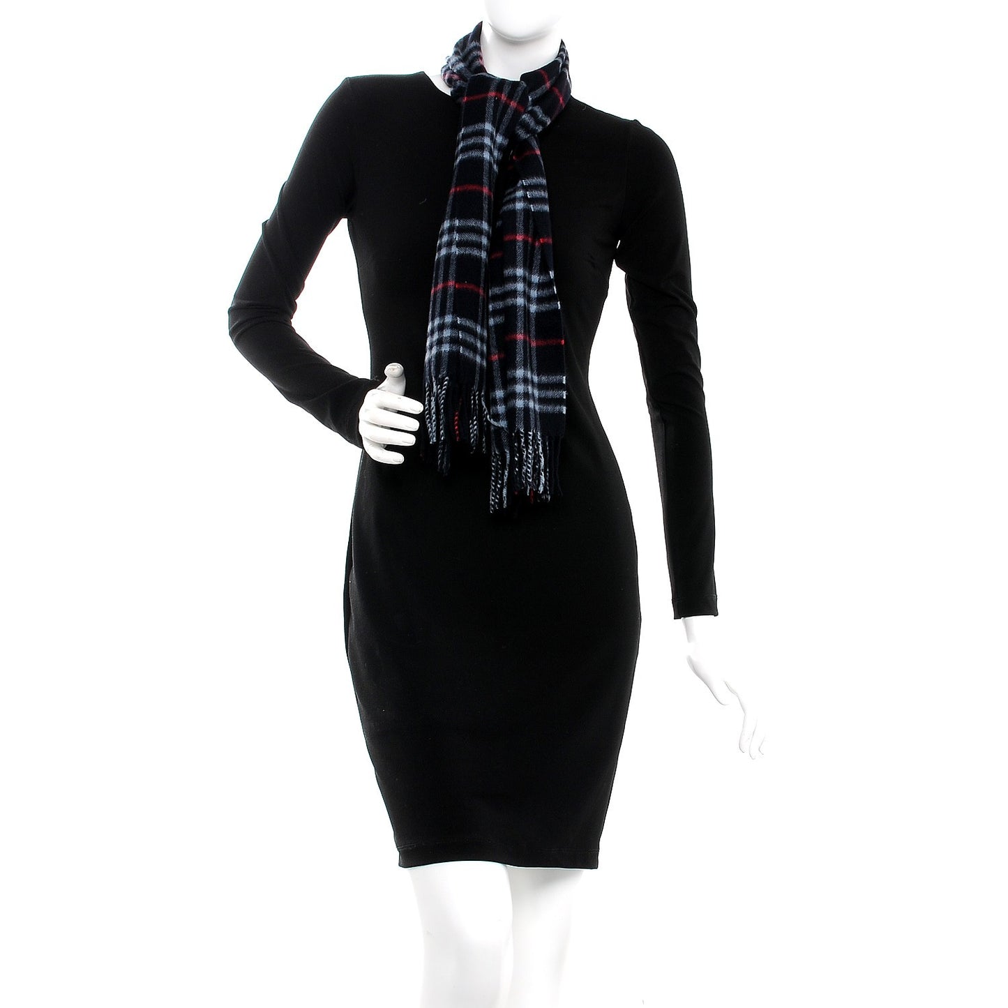 Cashmere House Check Fringe Scarf Navy