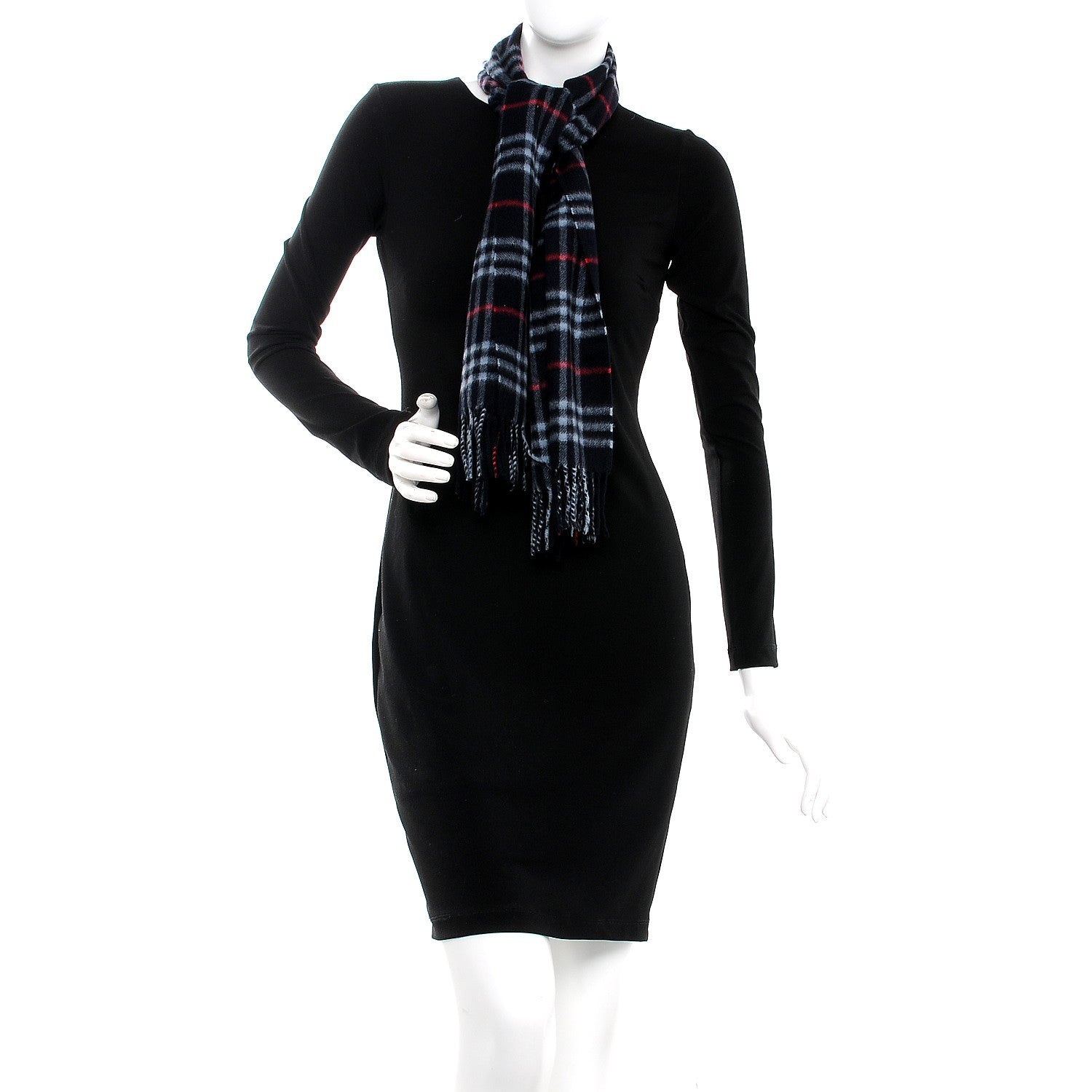 Burberry Cashmere House Check Fringe Scarf Navy 2 of 4