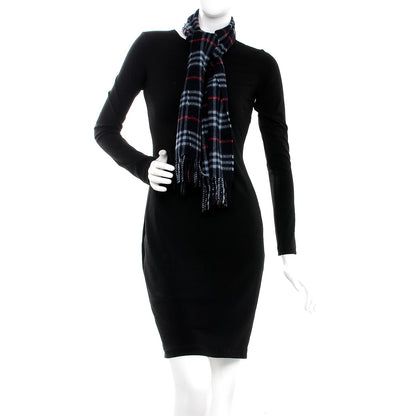 Burberry Cashmere House Check Fringe Scarf Navy 2 of 4
