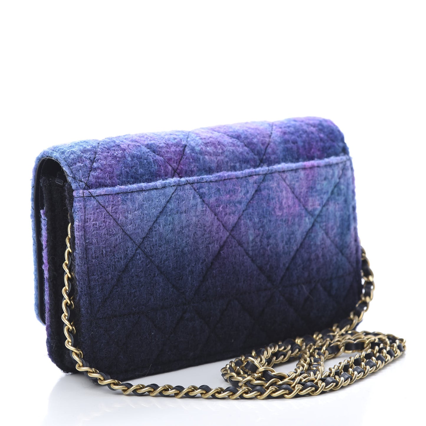 Tweed Quilted CC Wallet On Chain WOC Purple