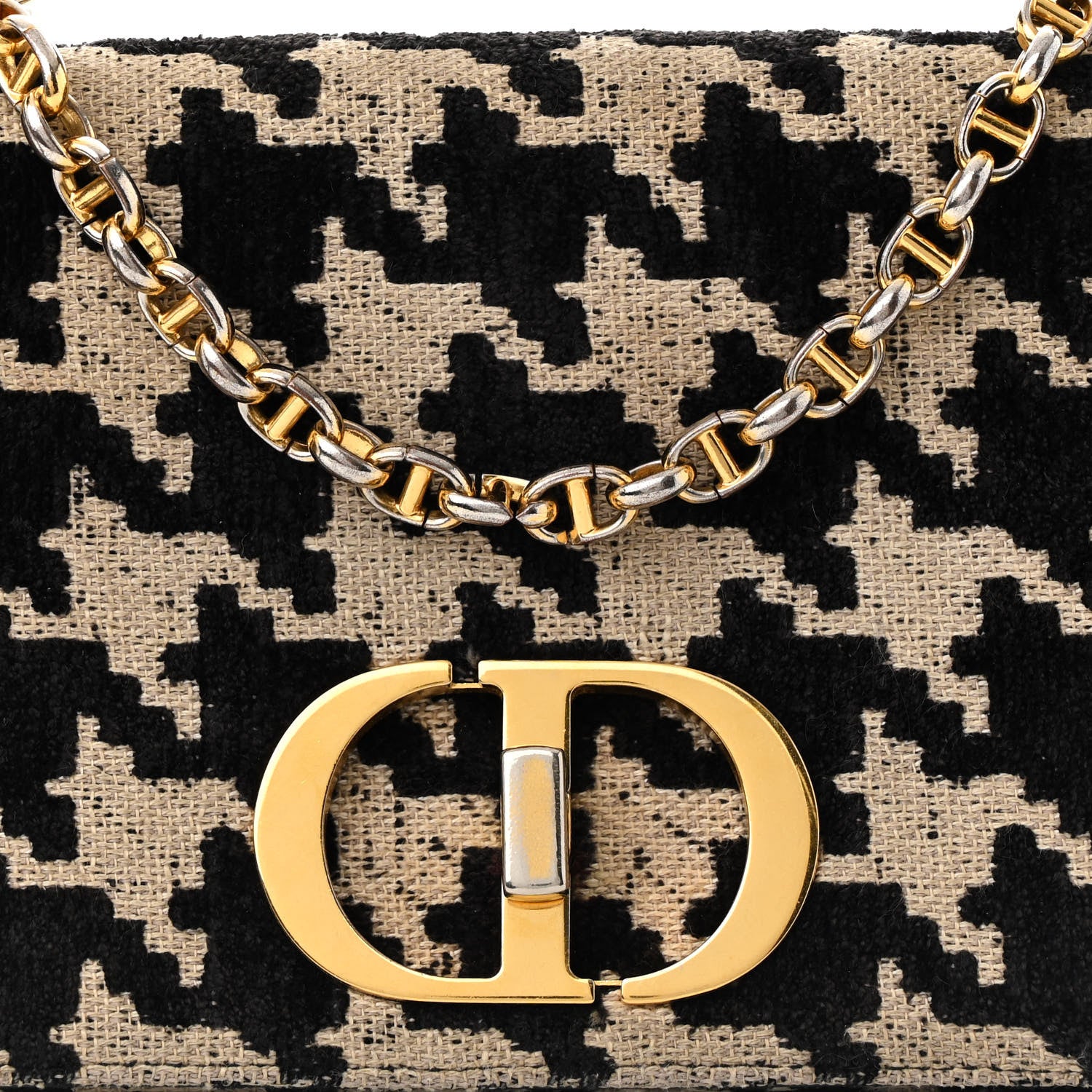 Christian Dior Technical Canvas Macro Houndstooth Medium Caro Bag Black White 7 of 18